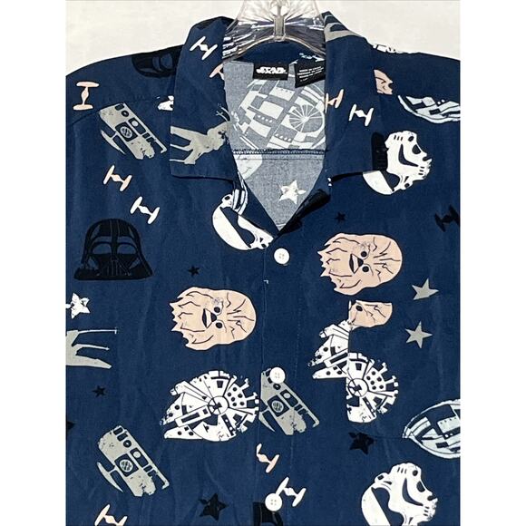 Star Wars Shirt Mens Medium Blue Button Up Short Sleeve Camp Casual Rayon - Picture 3 of 11